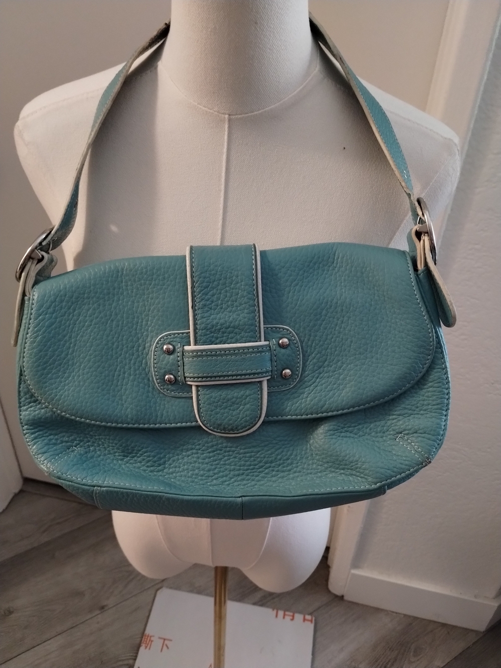 Franco Sarto Teal Pebbled Leather Shoulder Bag